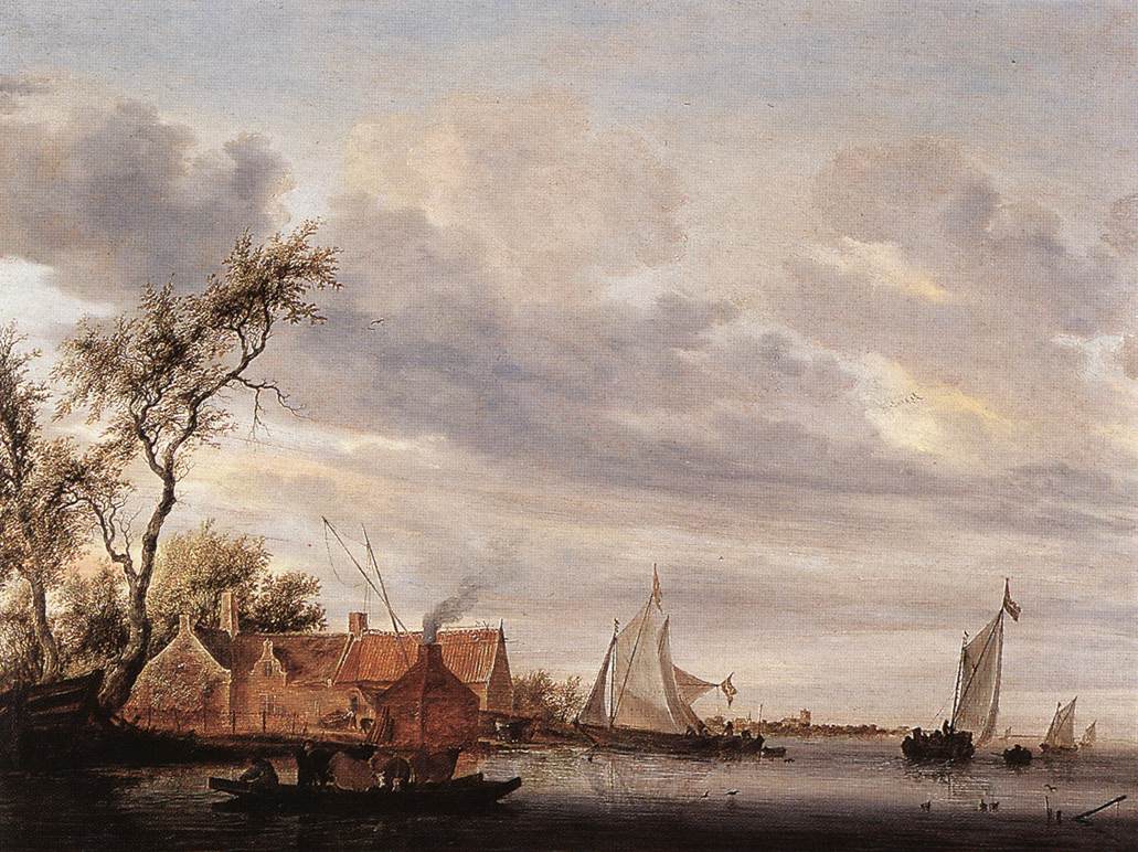 River Scene with Farmstead a